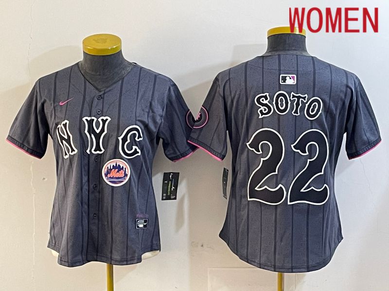 Women New York Mets #22 Soto Black City Edition 2024 Nike MLB Jersey style 1